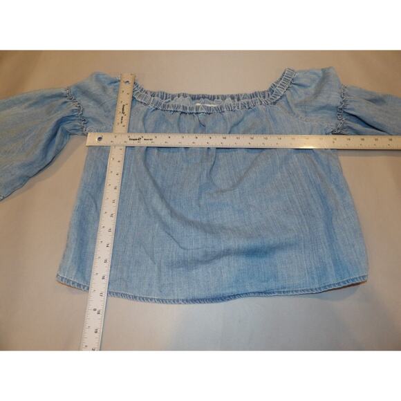 Madewell Crop Top Small Off The Shoulder Azalea Chambray Denim Boho Cottage Core - Picture 8 of 12